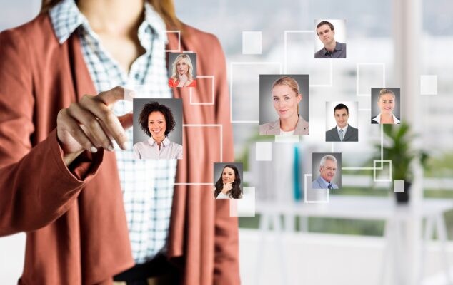 HR manager interacting with a digital system for employee record management.