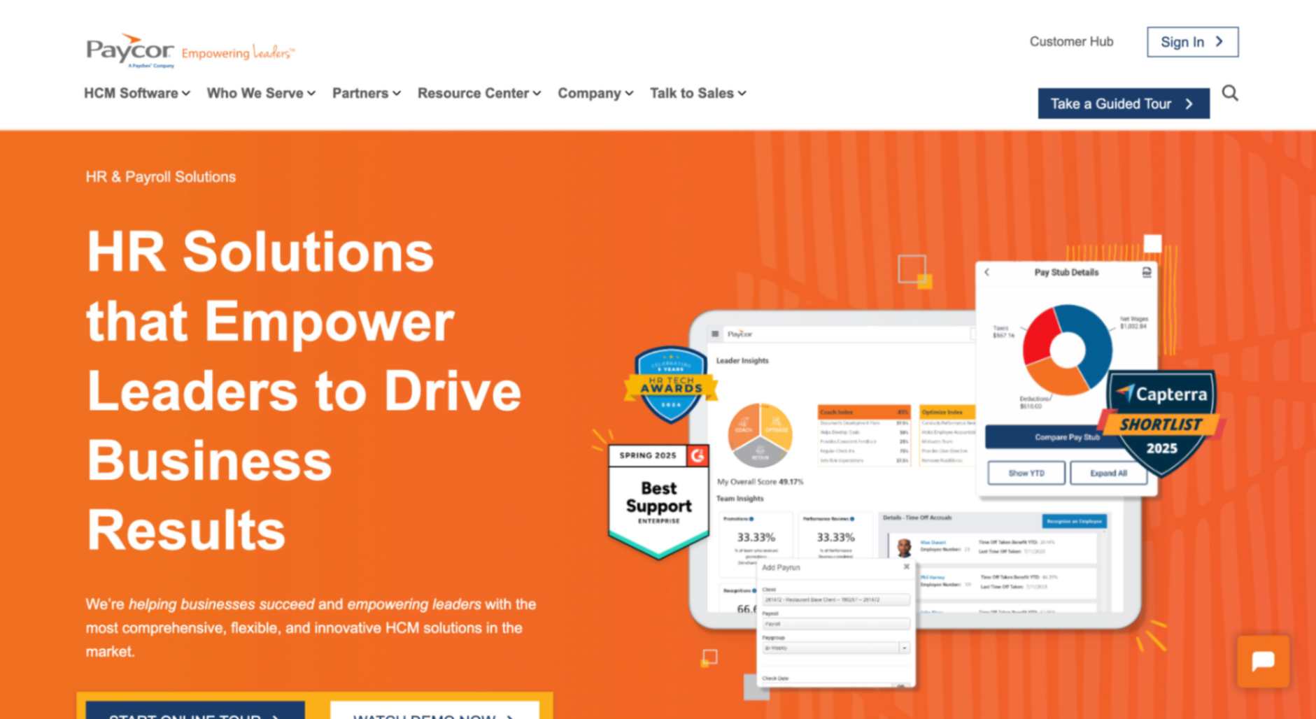 Paycor, HR automation software, homepage screenshot