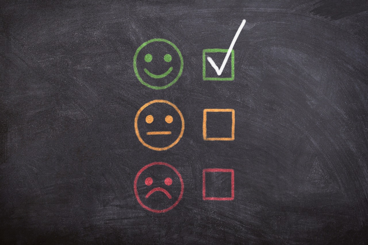 Illustration of performance review feedback with smiley, neutral, and sad faces used to represent employee evaluations.