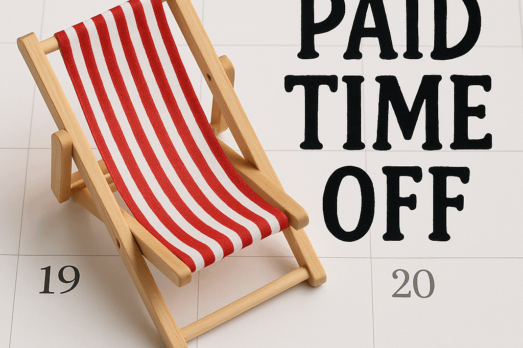 Miniature red-and-white deck chair on calendar symbolizing PTO tracking software and vacation planning
