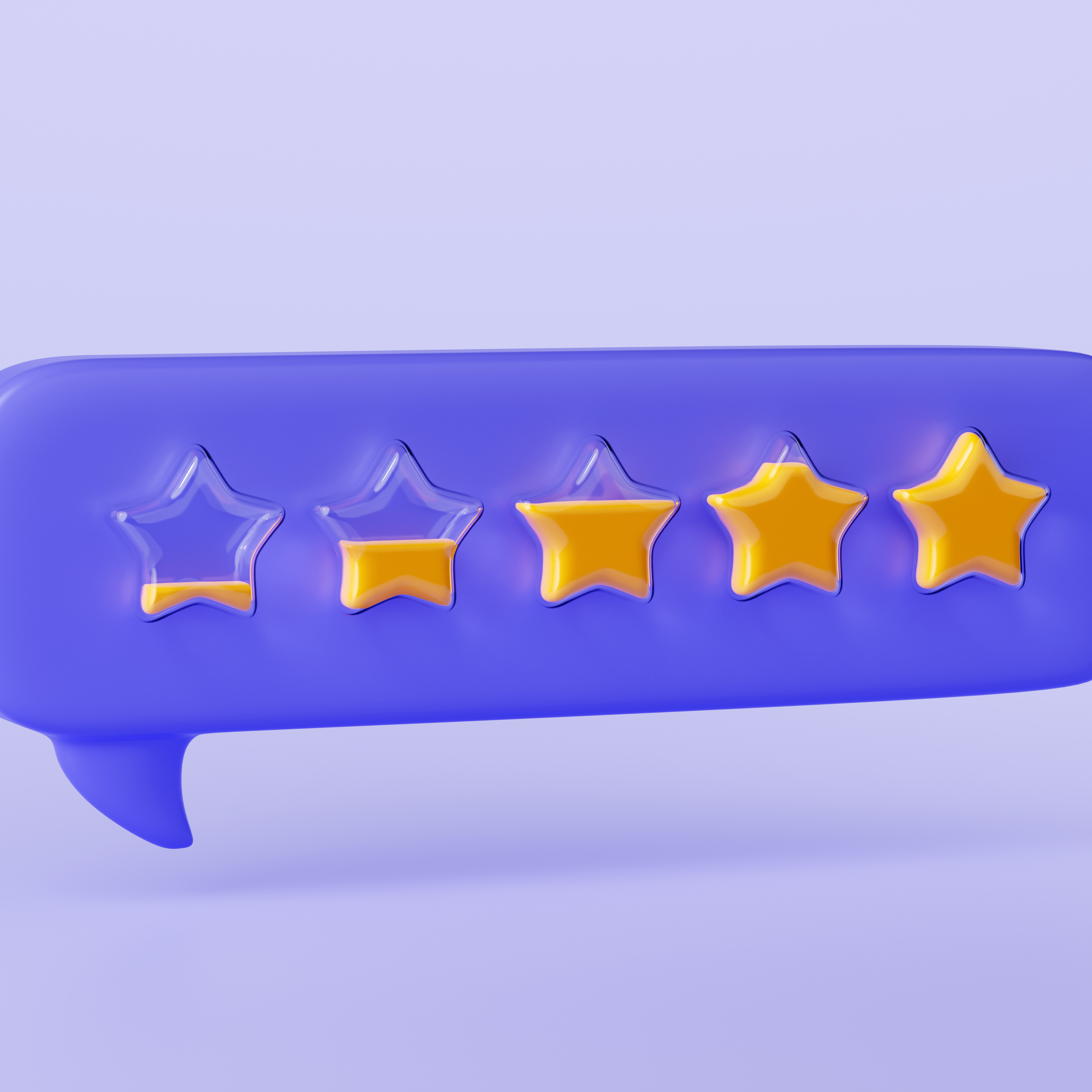 3D speech bubble with four out of five stars representing a Justworks review rating