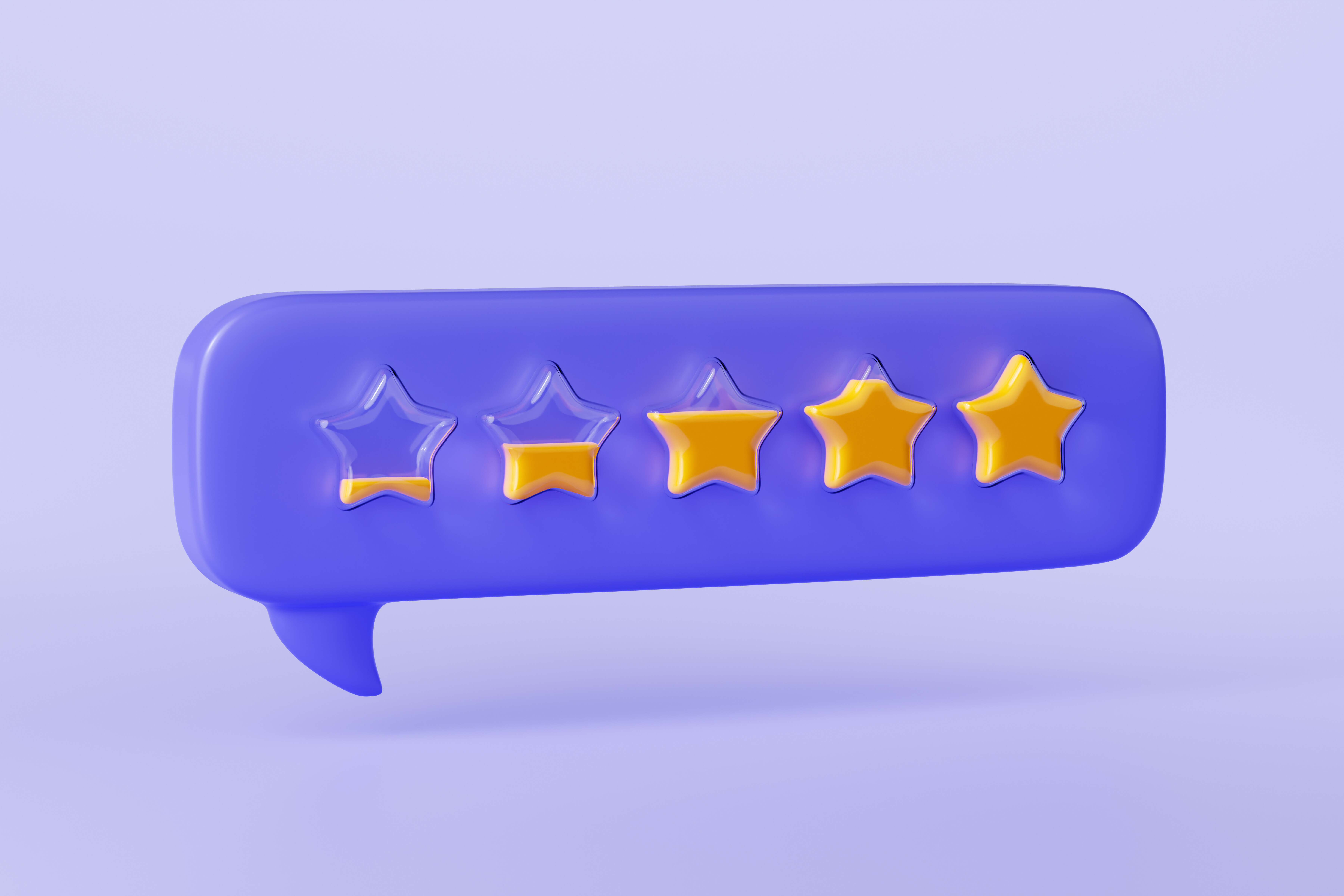3D speech bubble with four out of five stars representing a Justworks review rating