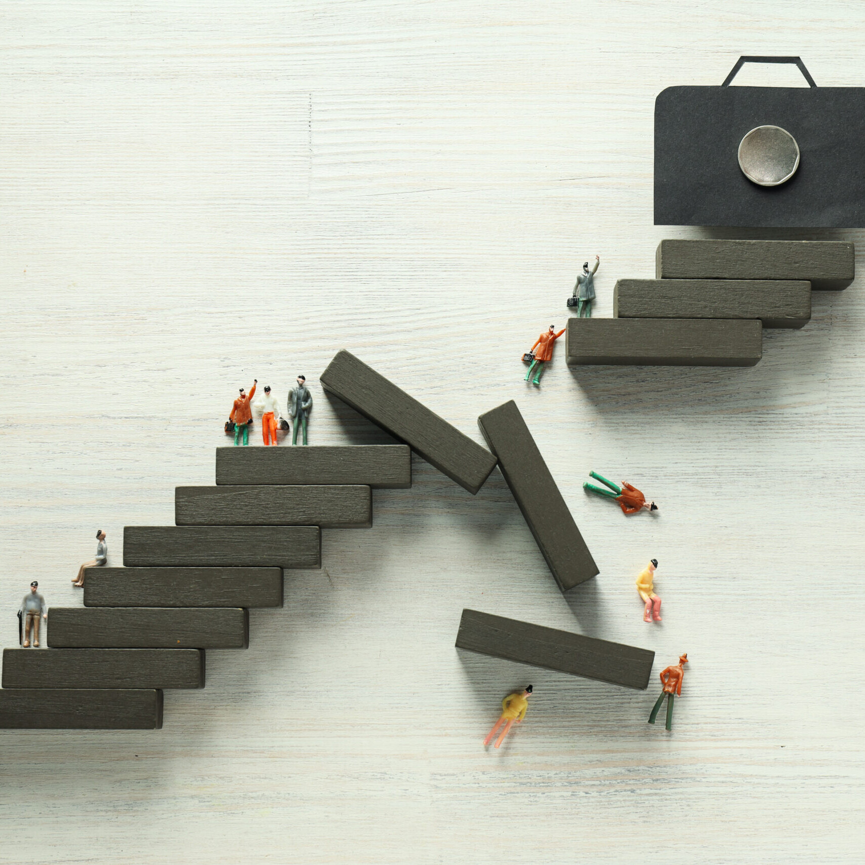 Employee lifecycle shown as steps with gaps where employees fall, illustrating breakdowns in the employee lifecycle.